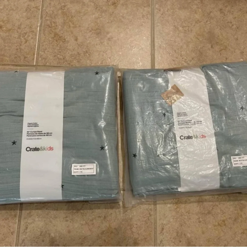NWT Crate&Barrel Kids Aldrin Blue Sheer Window Curtain Panels 44x63